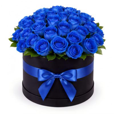 Синие розы в коробке «Небесное вдохновение»
